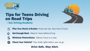 Read more about the article Tips for Teens Driving on Road Trips — Sun Driving Academy